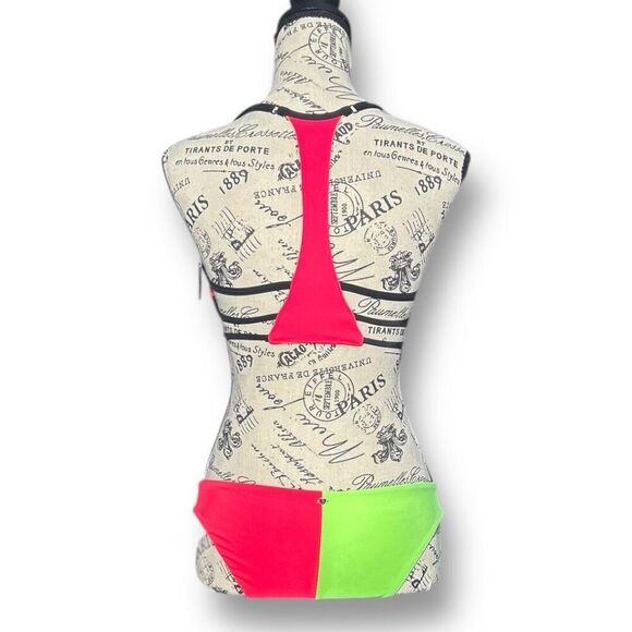 Victoria’s Secret PINK Bikini Set M Top S Bottom Neon Colorblock NWT Swimwear - Picture 3 of 15